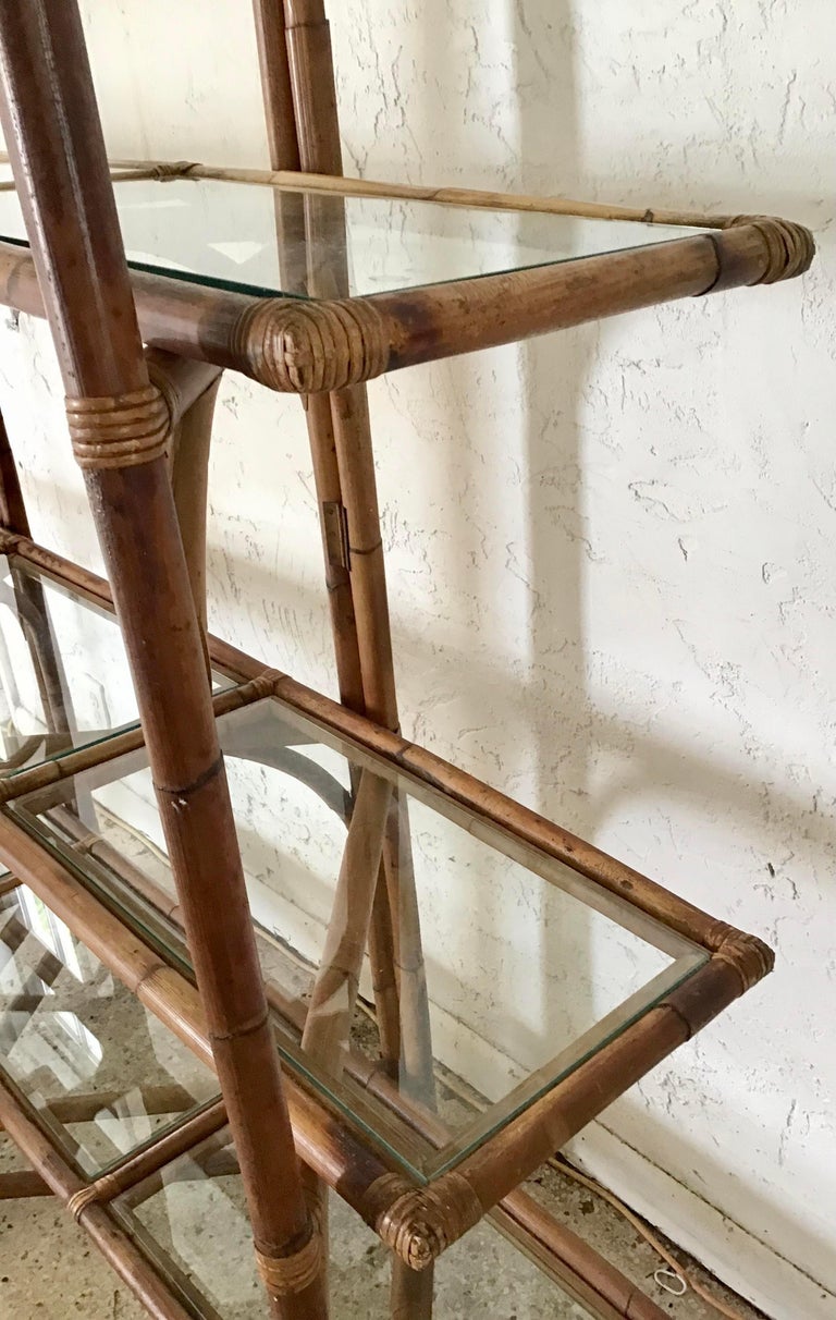 Boho Chic Rattan Arch Top Etagere For Sale at 1stDibs