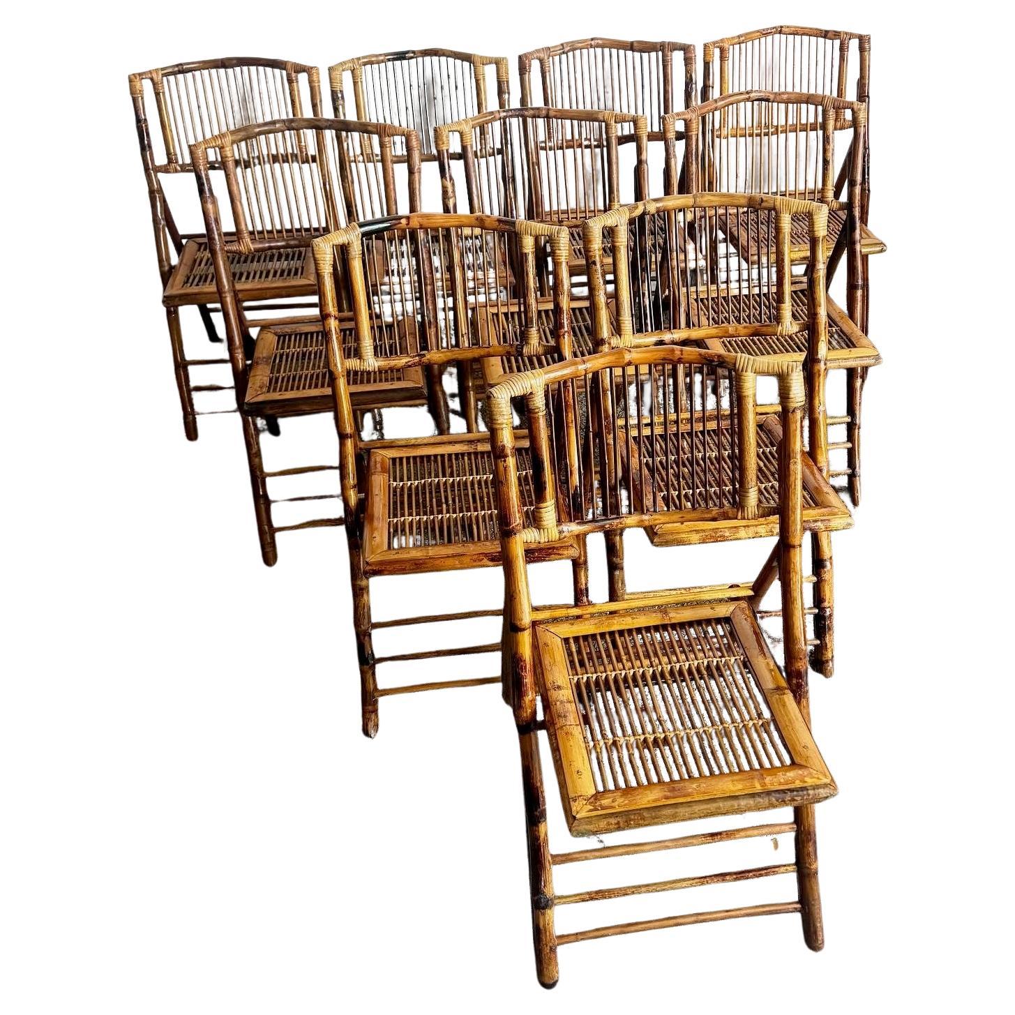 Boho Chic Rattan Burnt Finish Folding Dining Chairs - Set of 10 For ...