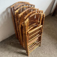 Boho Chic Rattan Burnt Finish Folding Dining Chairs - Set of 6