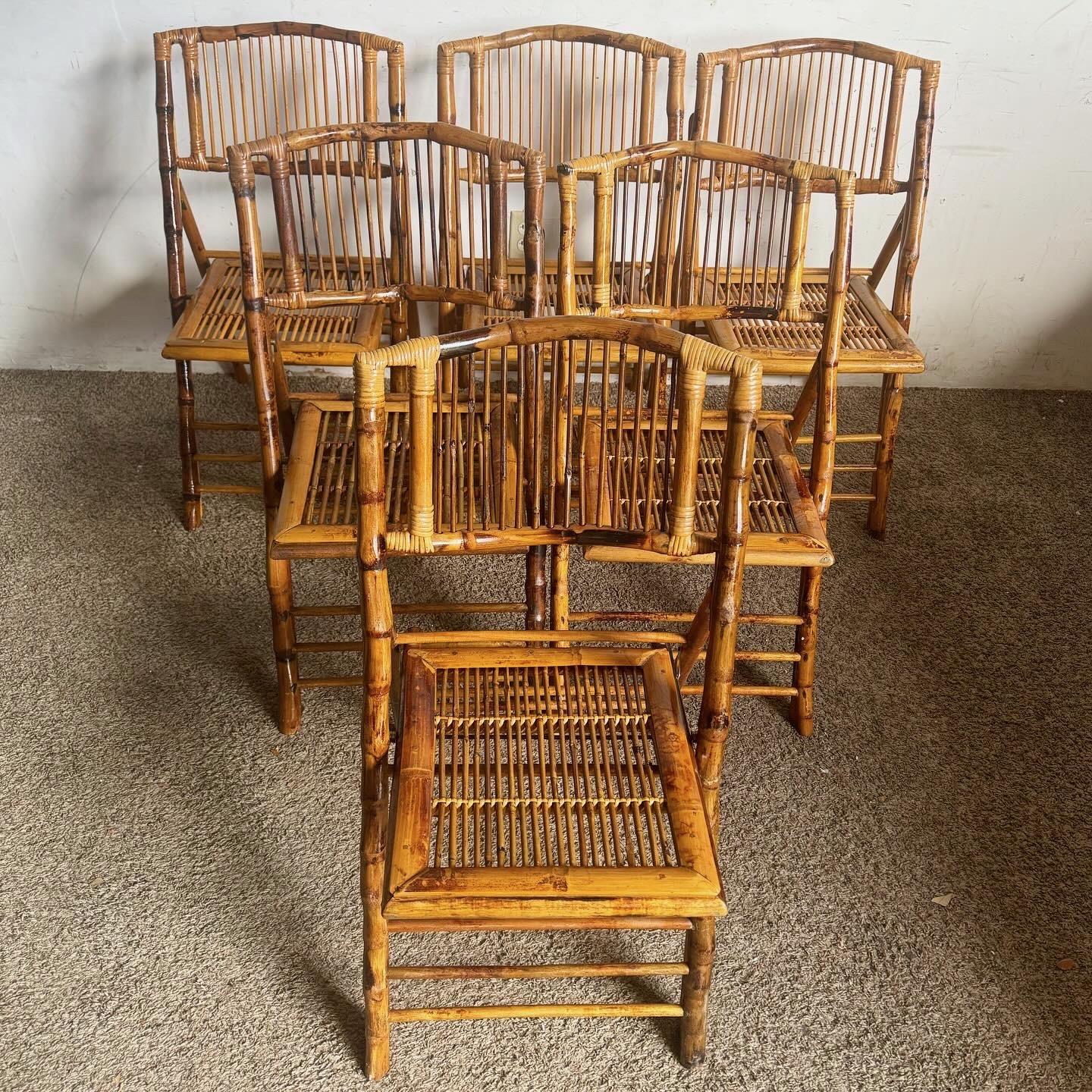 Boho Chic Rattan-Esszimmerstühle mit klappbarer Platte und gebrannter Oberfläche - 6er-Set (Unbekannt) im Angebot