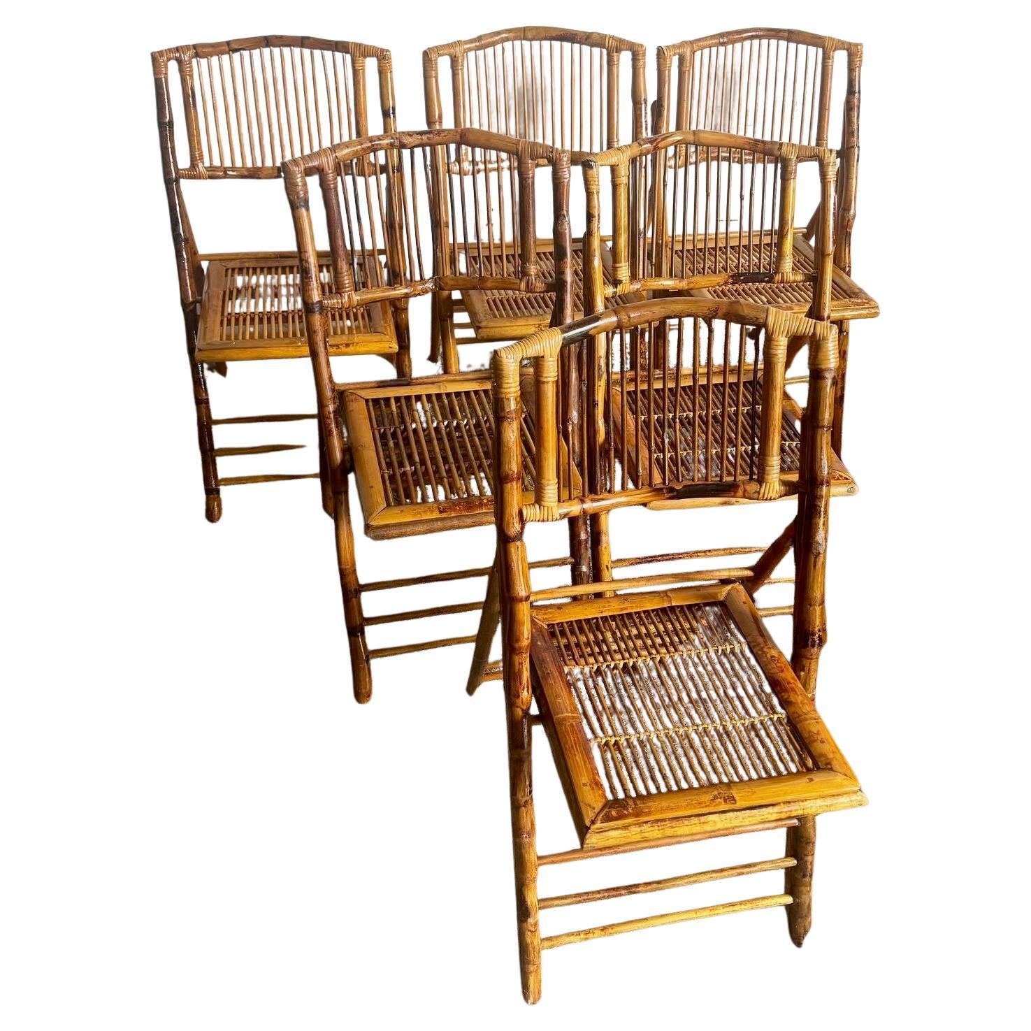 Boho Chic Rattan-Esszimmerstühle mit klappbarer Platte und gebrannter Oberfläche - 6er-Set