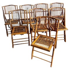 Boho Chic Rattan Burnt Finish Folding Dining Chairs - Set of 8