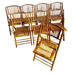Boho Chic Rattan Burnt Finish Folding Dining Chairs - Set of 8