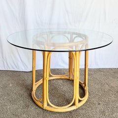 Boho Chic Rattan Glass Top Dining Table