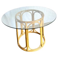 Boho Chic Rattan Glass Top Dining Table