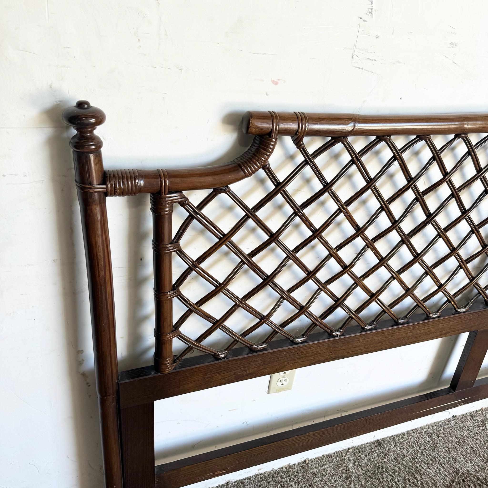 Late 20th Century Boho Chic Rattan King Headboard For Sale