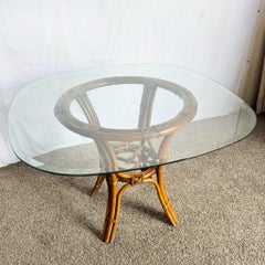Boho Chic Rattan Rounded Square Glass Top Dining Table
