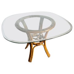 Boho Chic Rattan Abgerundeter Quadratischer Esstisch mit Glasplatte