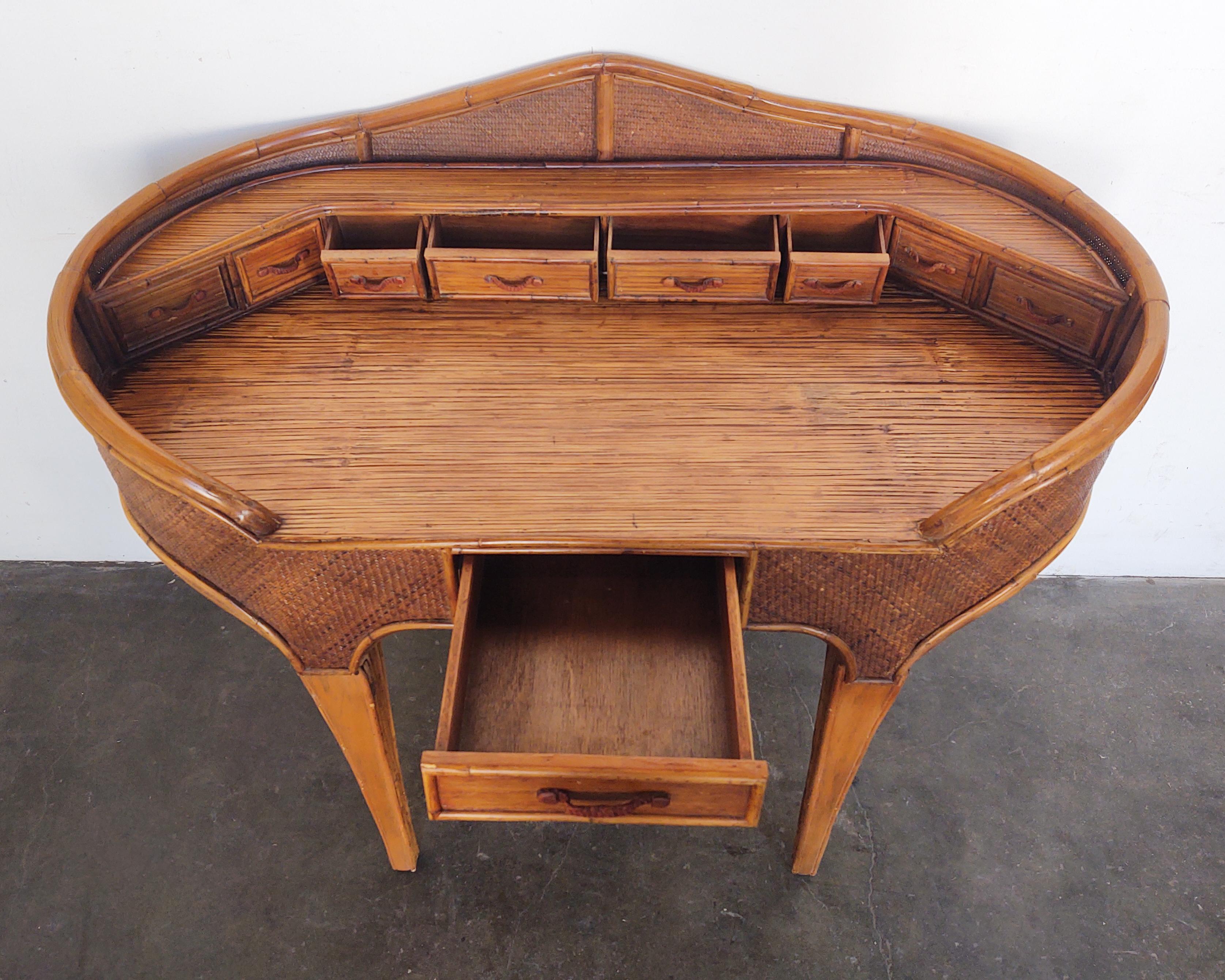 Bohemian Boho Chic Rattan Secretary Desk Designed by Ramon Castellano for Kalma Furniture