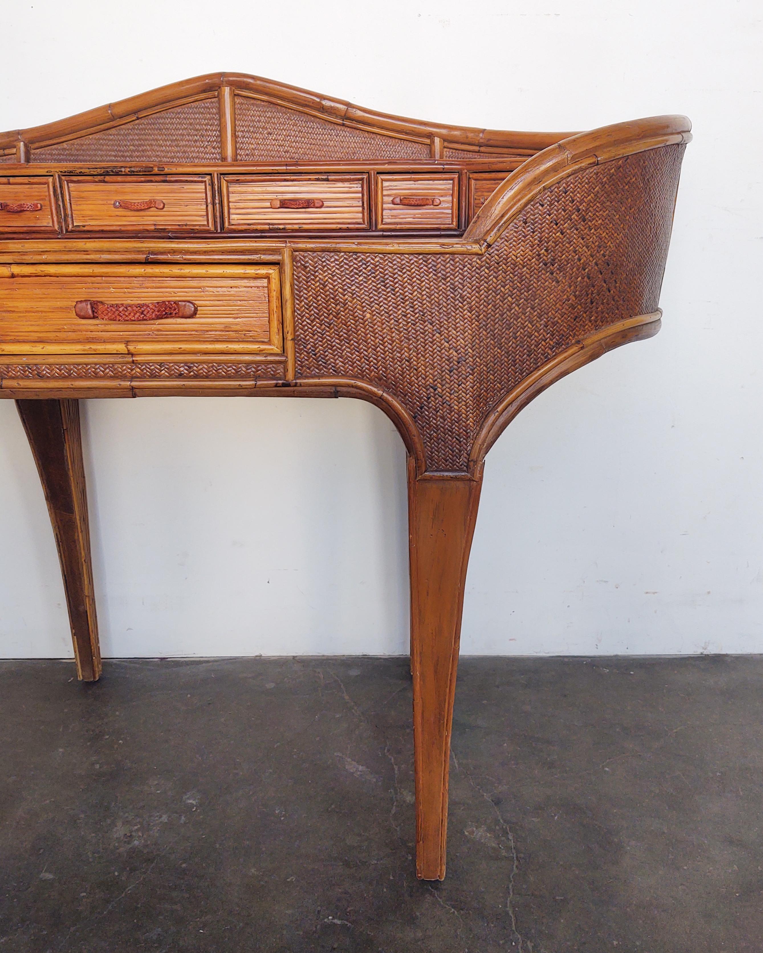 Woven Boho Chic Rattan Secretary Desk Designed by Ramon Castellano for Kalma Furniture