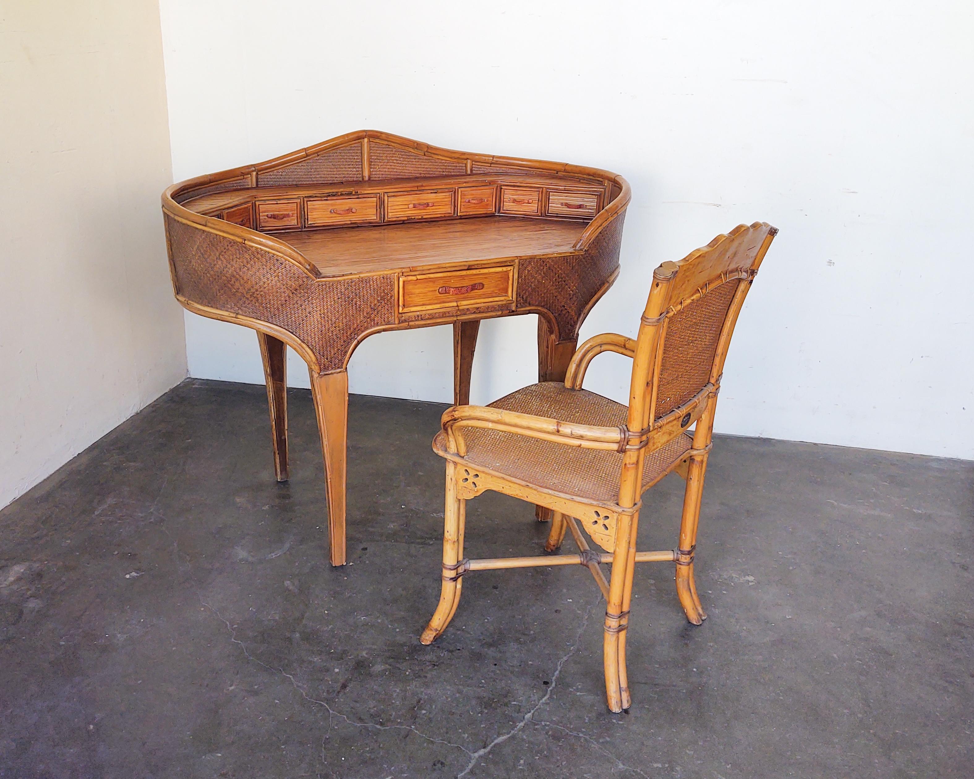 Boho Chic Rattan Secretary Desk Designed by Ramon Castellano for Kalma Furniture 1