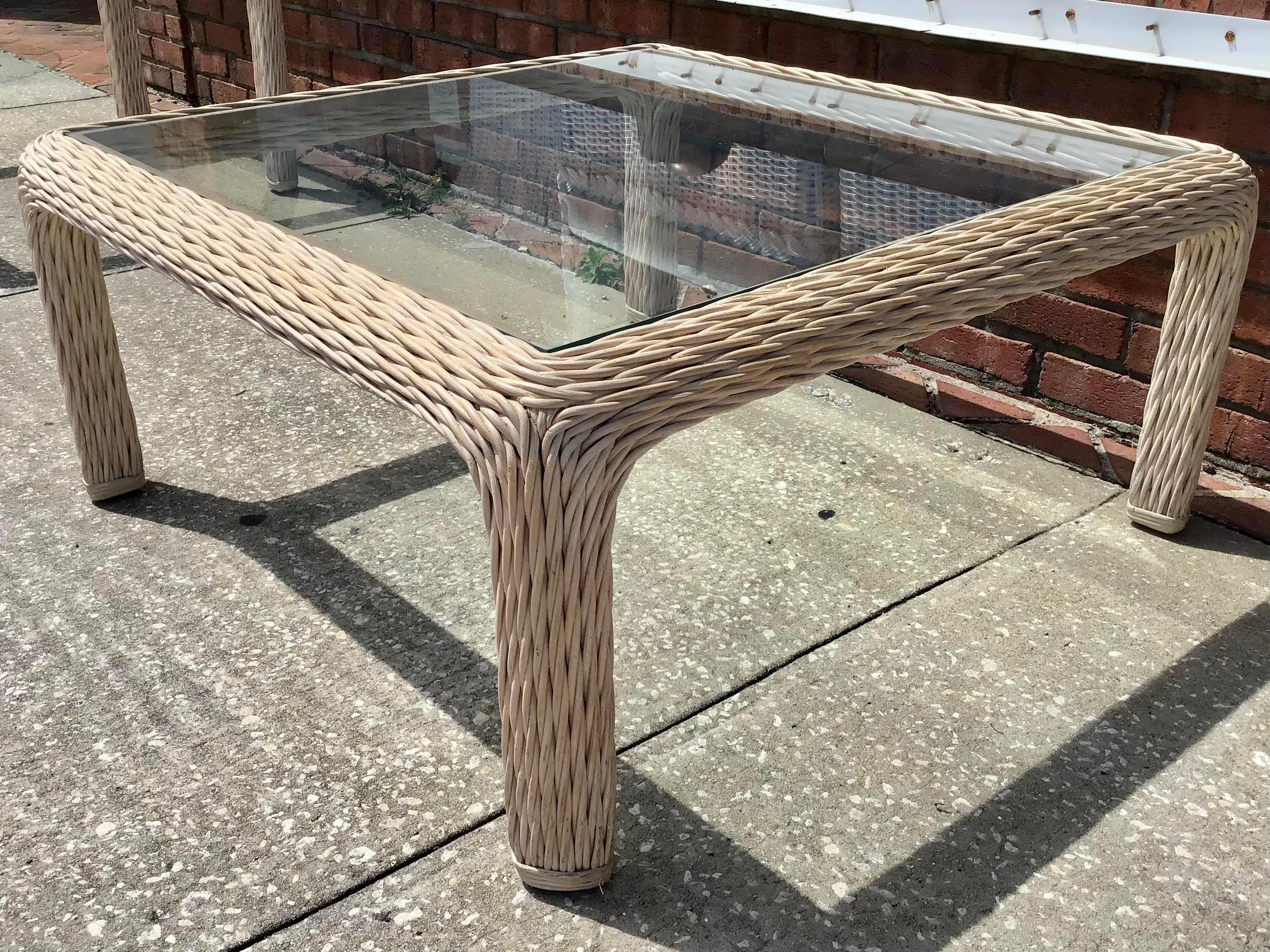 Boho Chic Rattan Square Coffee Table In Good Condition In Los Angeles, CA