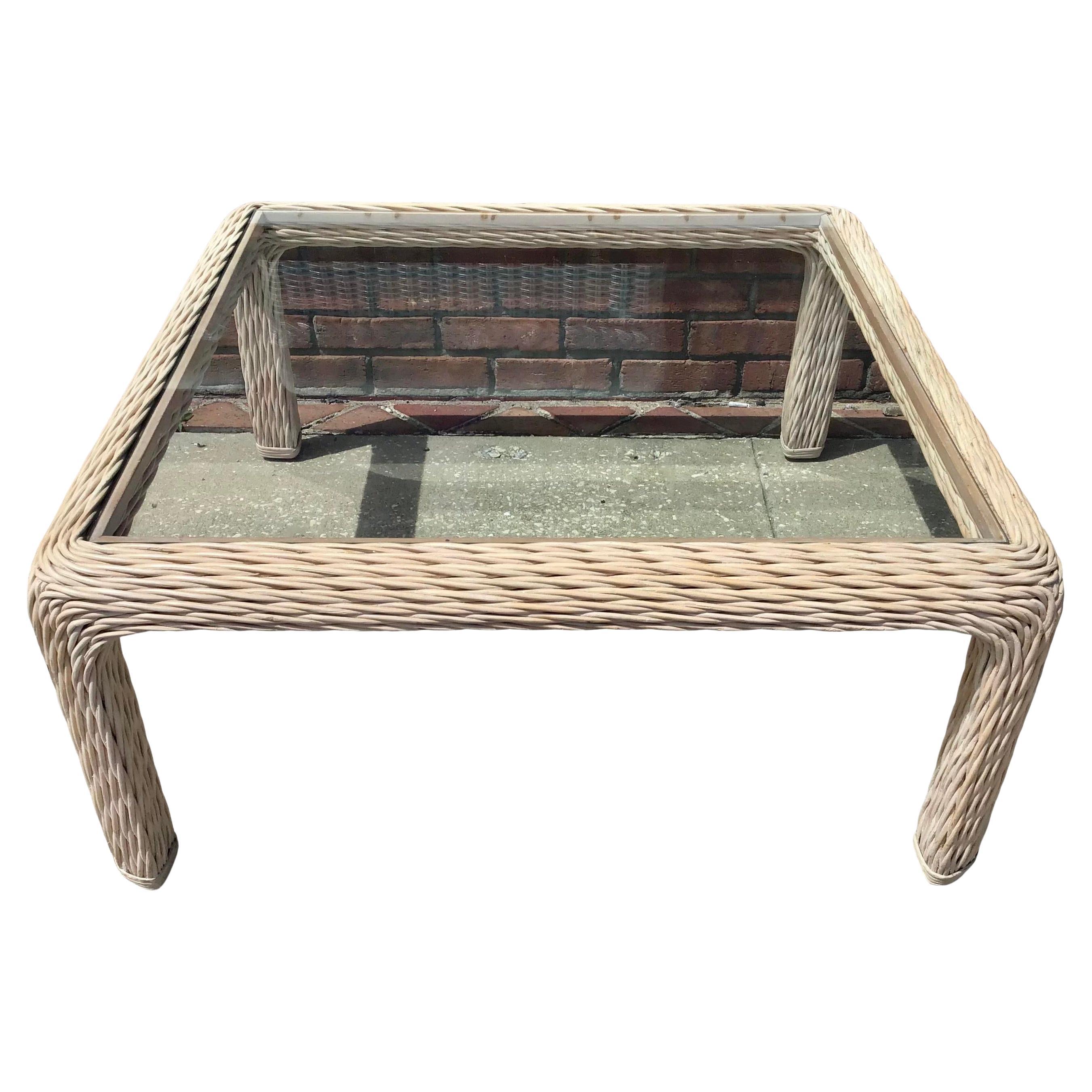 Vintage Square Rattan Coffee Table at 1stDibs