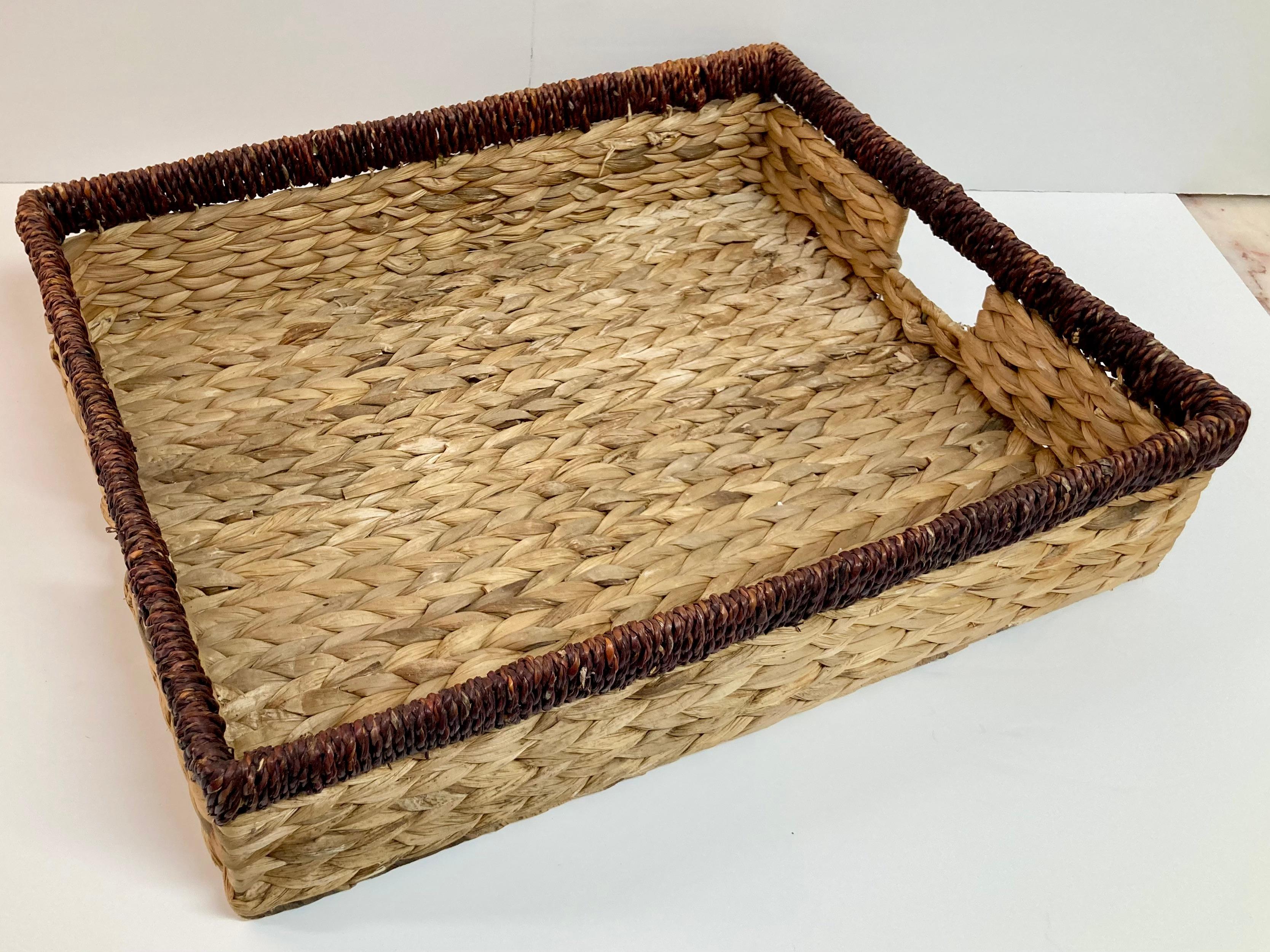 Boho Chic Rattan Tray With Handles In Good Condition For Sale In Los Angeles, CA