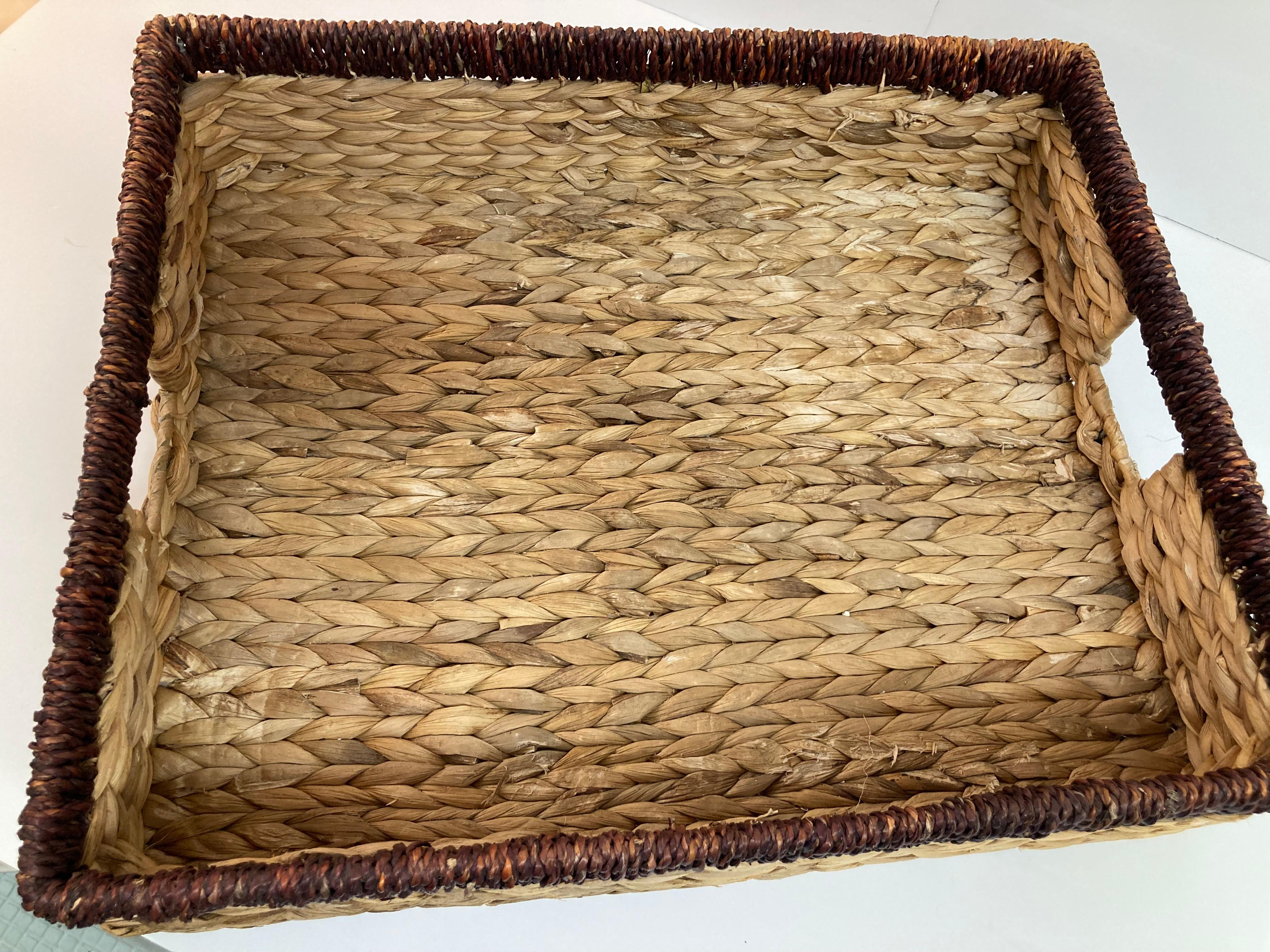 Boho Chic Rattan Tray With Handles For Sale 1