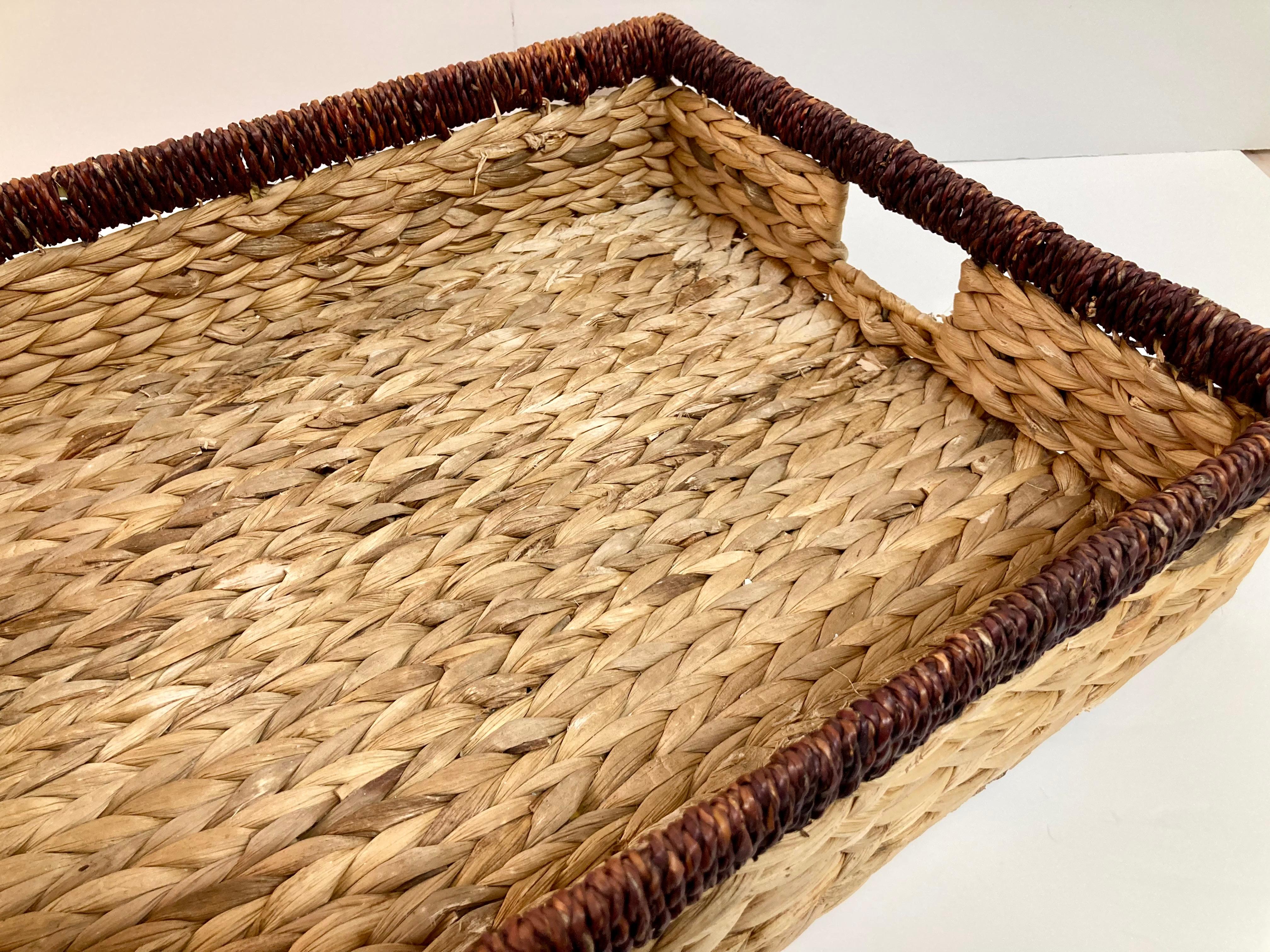 Boho Chic Rattan Tray With Handles For Sale 2