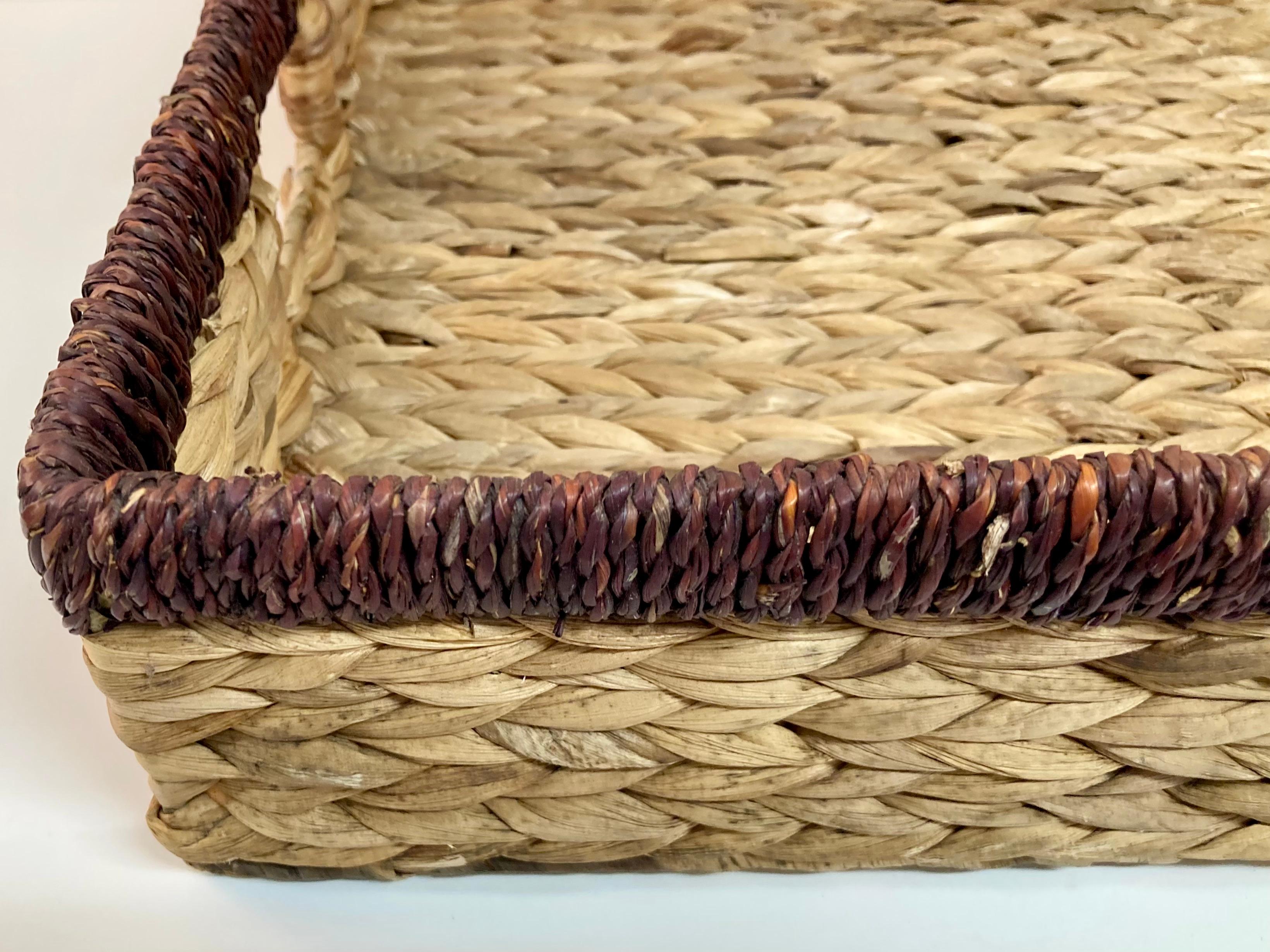 Boho Chic Rattan Tray With Handles For Sale 3