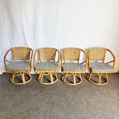 Chaises de salle à manger pivotantes en rotin Boho Chic - Lot de 4