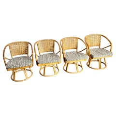 Boho Chic Rattan Wicker Swivel Arm Dining Chairs - Set of 4