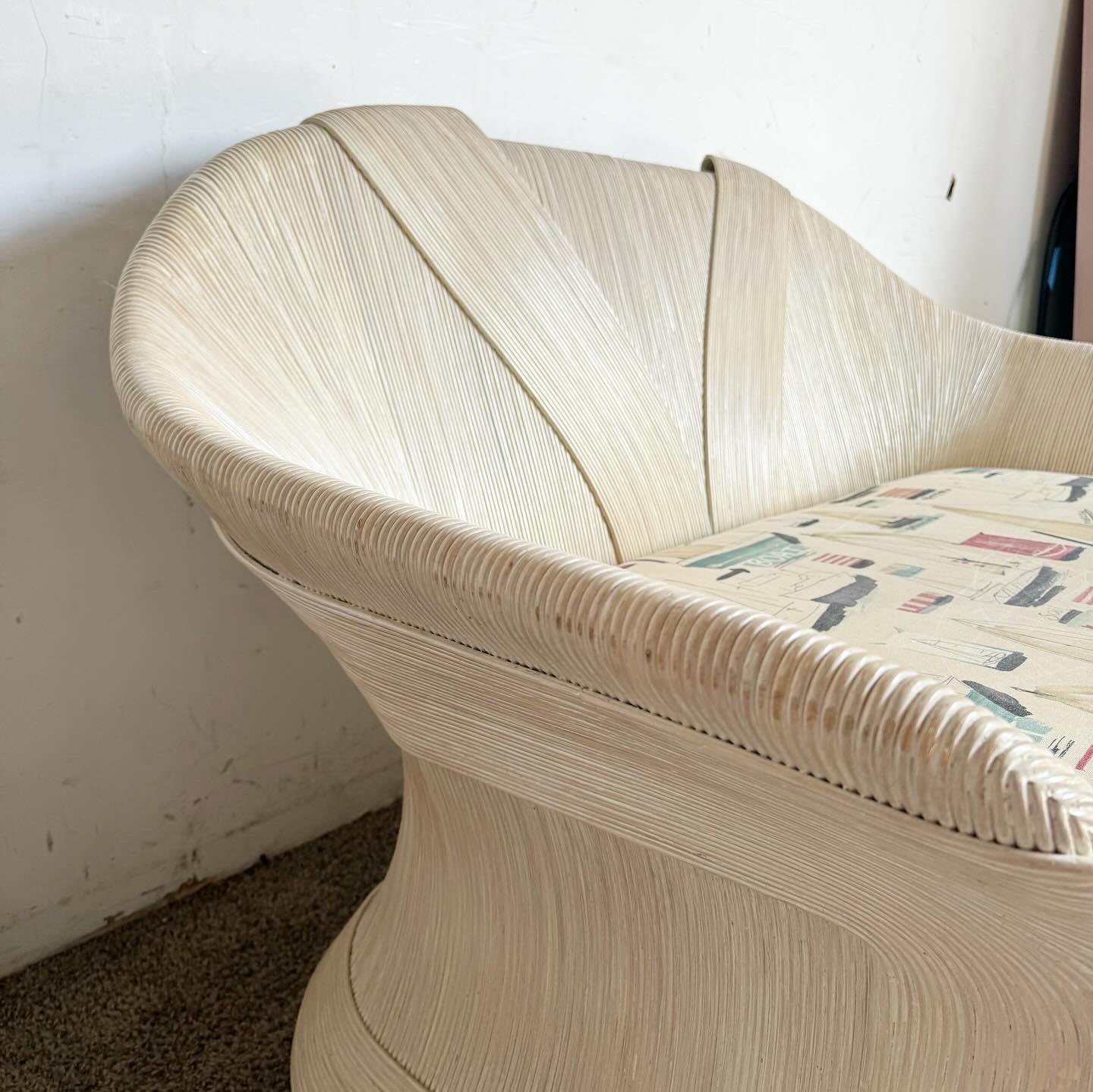 Philippine Boho Chic Ribbon Pencil Reed Love Seat For Sale