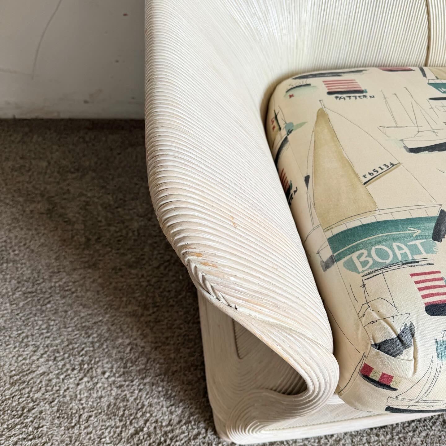 Boho Chic Ribbon Pencil Reed Love Seat In Good Condition For Sale In Delray Beach, FL