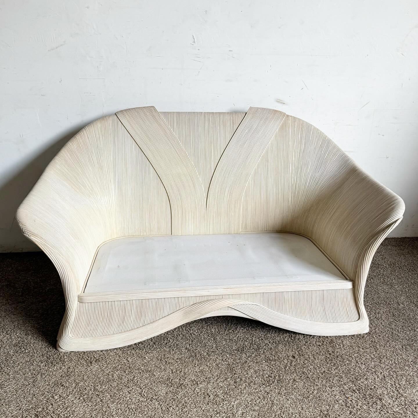 Boho Chic Ribbon Pencil Reed Love Seat For Sale 4