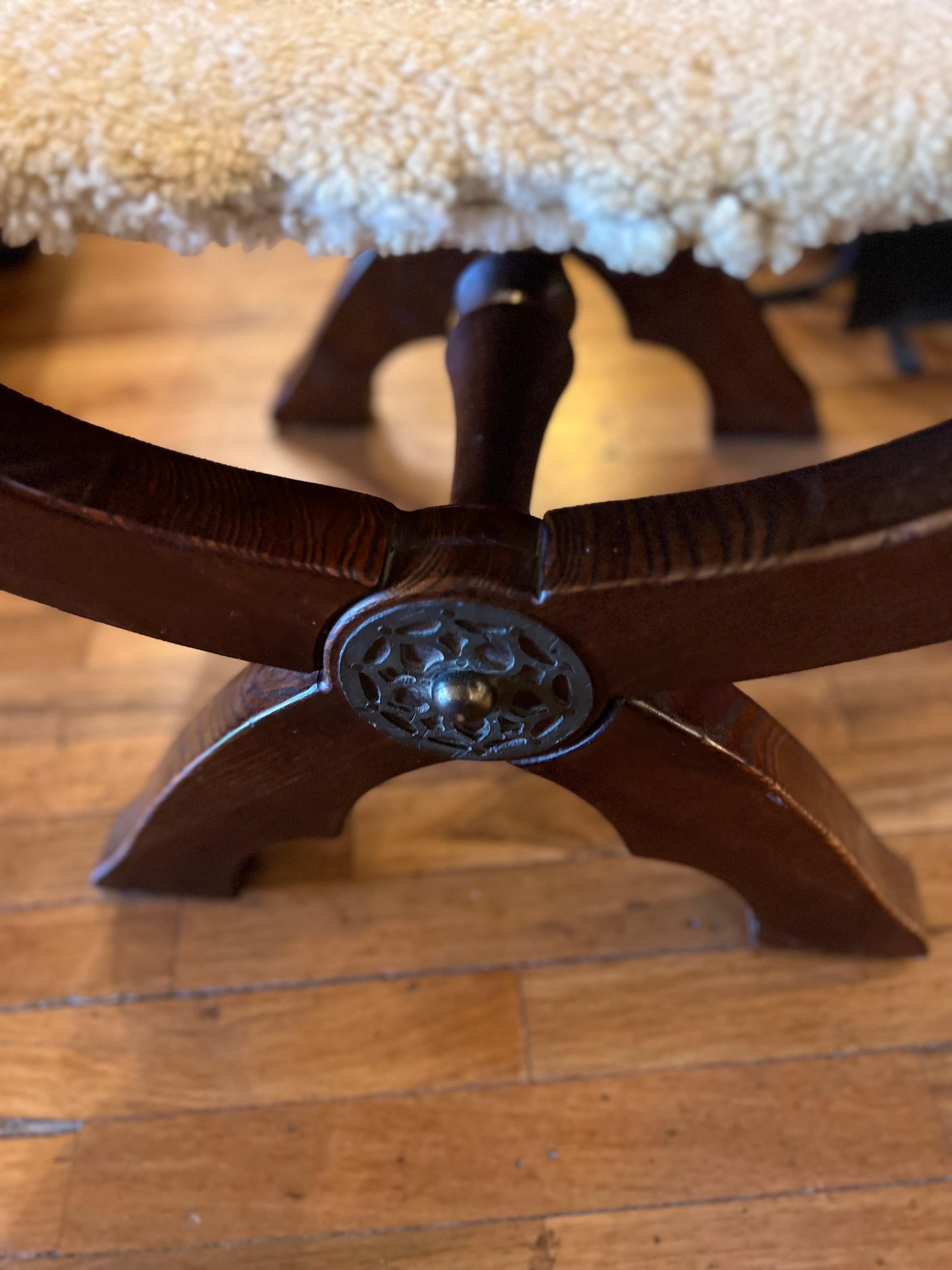 Boho Chic Savonarola Style Walnut & Bronze Sheepskin Seat Campaign Stool Bench 1