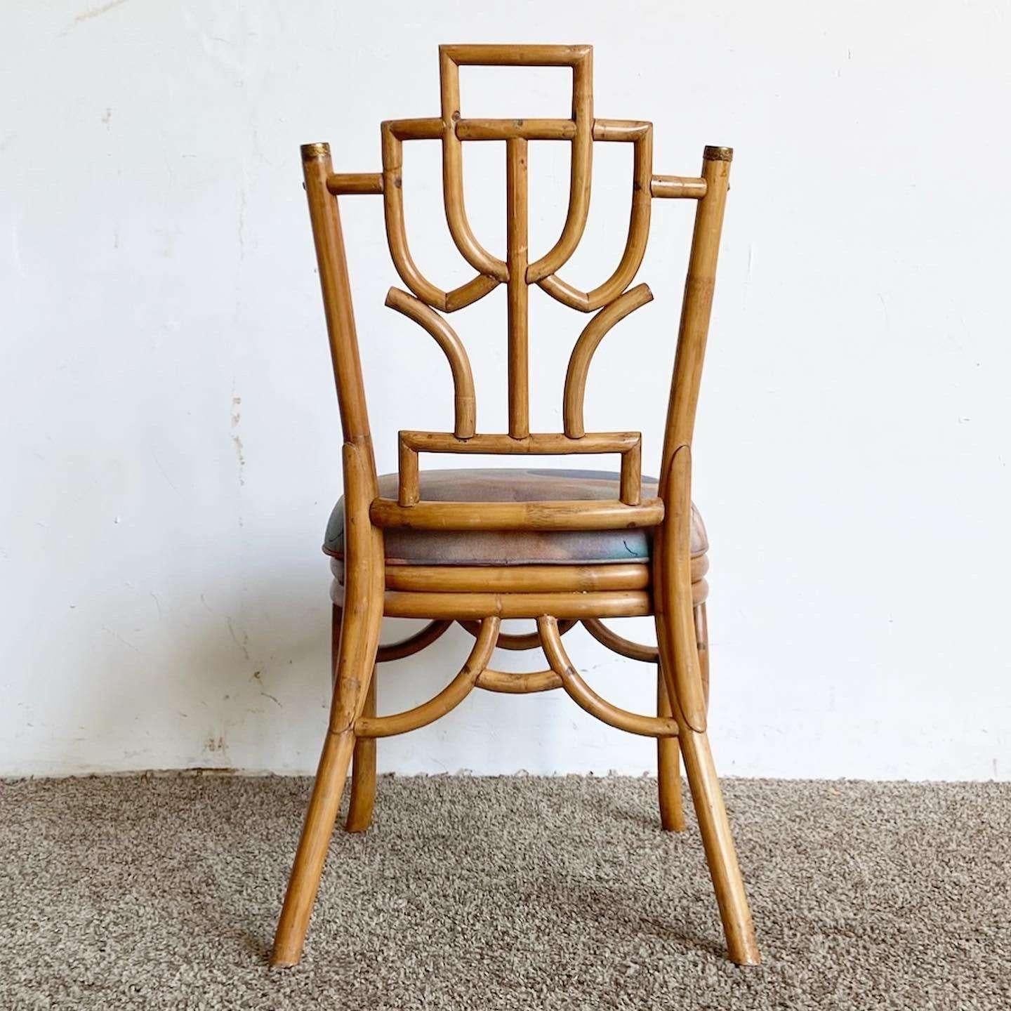 Boho Chic Sculpted Bamboo Side Chair With Brass Accents In Good Condition For Sale In Delray Beach, FL