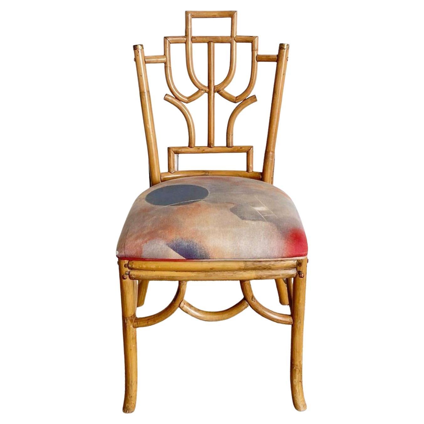 Boho Chic Sculpted Bamboo Side Chair With Brass Accents For Sale
