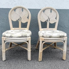 Boho Chic Sculpted Leaf Back Pencil Reed Dining Chairs - Set of 6