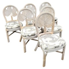Boho Chic Sculpted Leaf Back Pencil Reed Dining Chairs - Set of 6