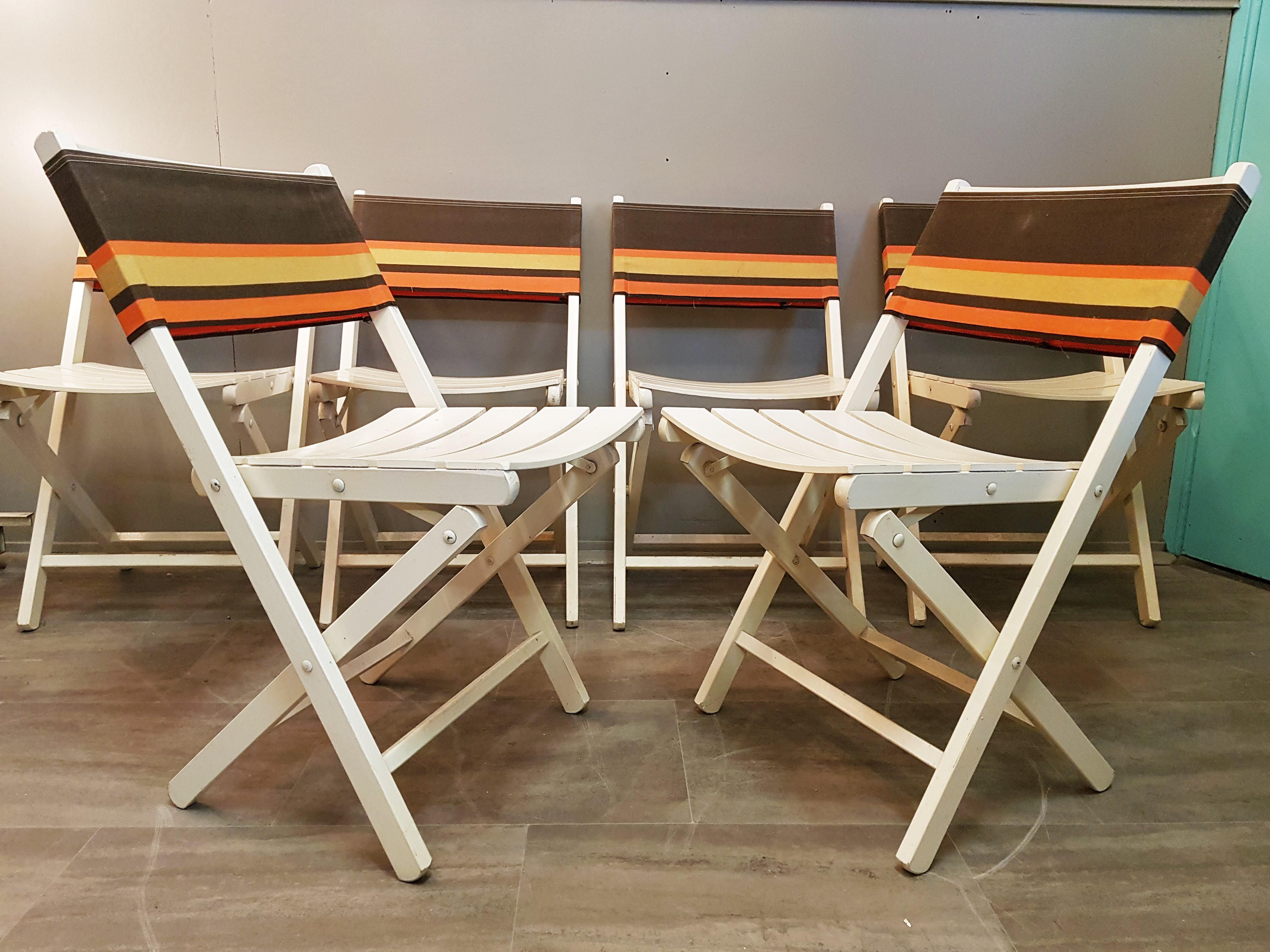 Boho Chic Set of 6 Midcentury Folding Chairs, France, 1960s For Sale 2