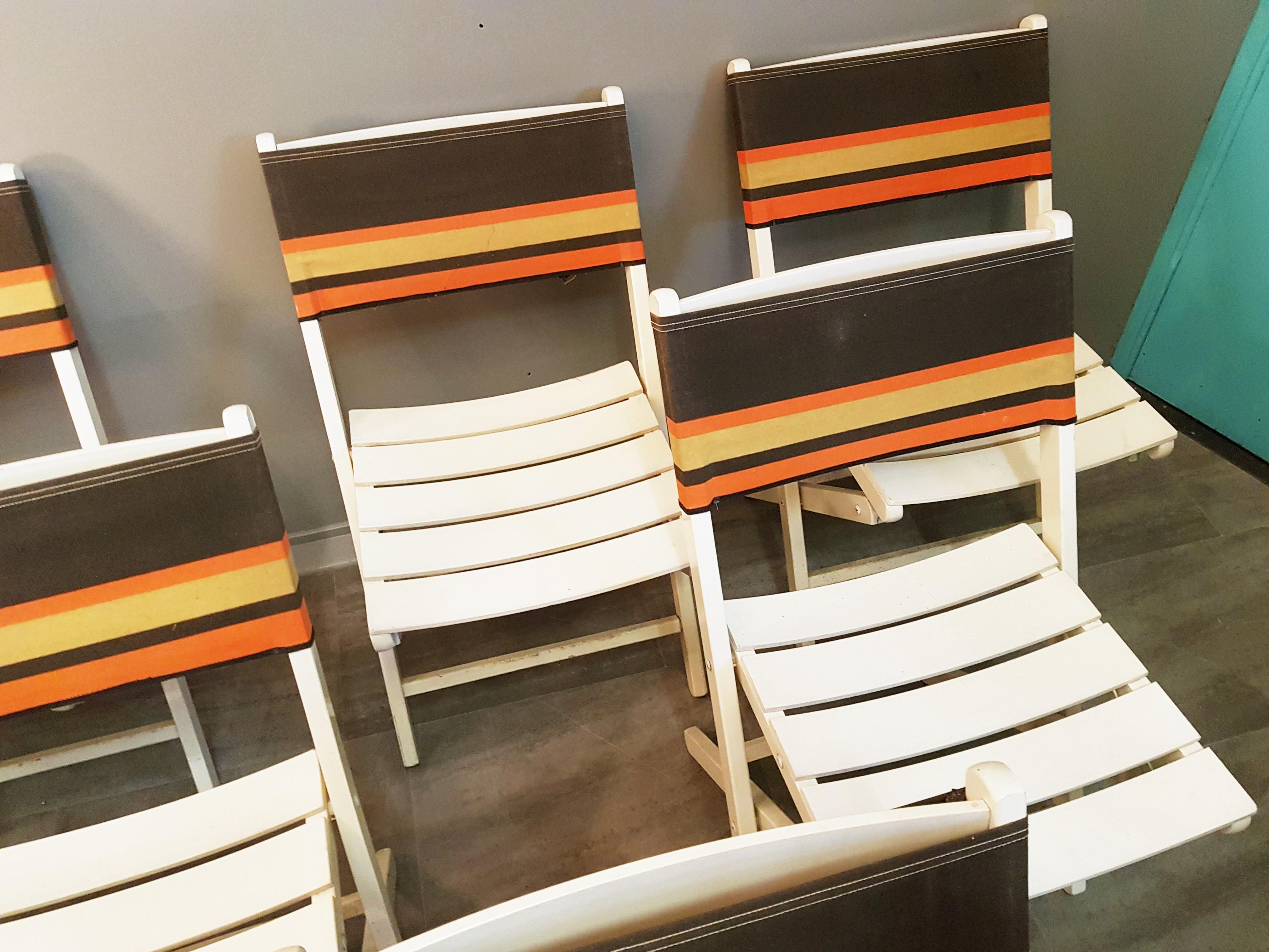 Tissu Ensemble de 6 chaises pliantes du milieu du siècle, France, années 1960 en vente
