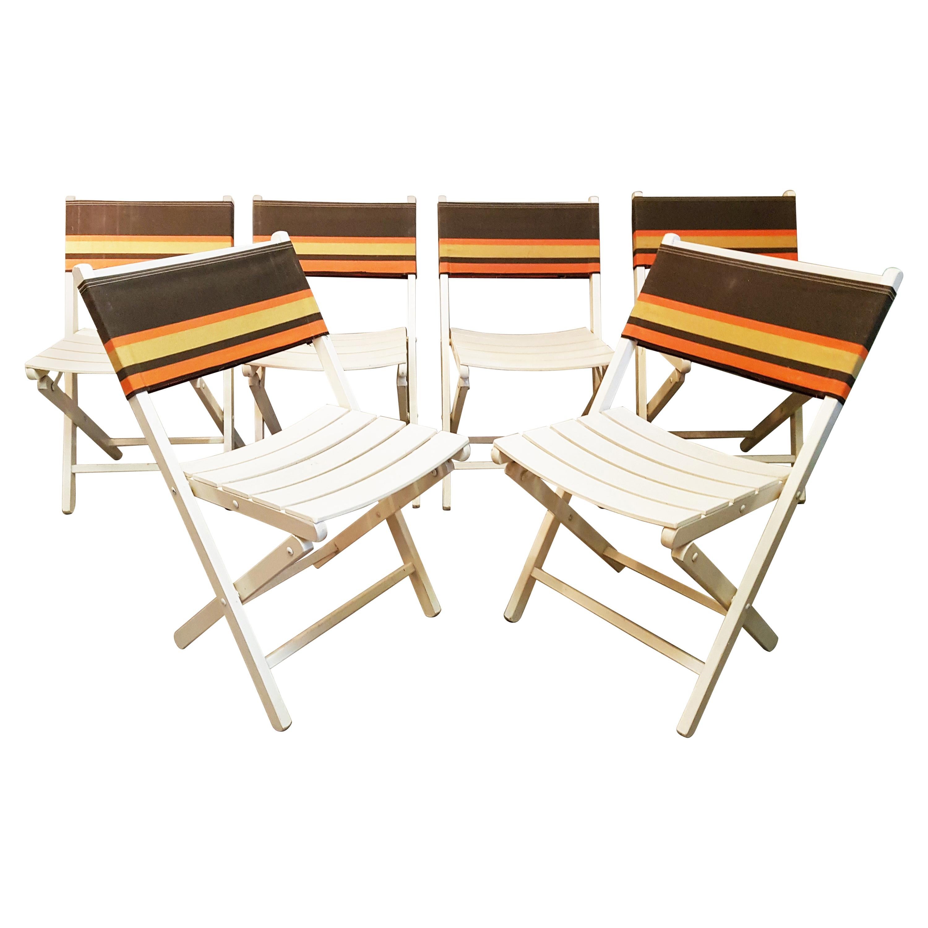 Boho Chic Set of 6 Midcentury Folding Chairs, France, 1960s For Sale