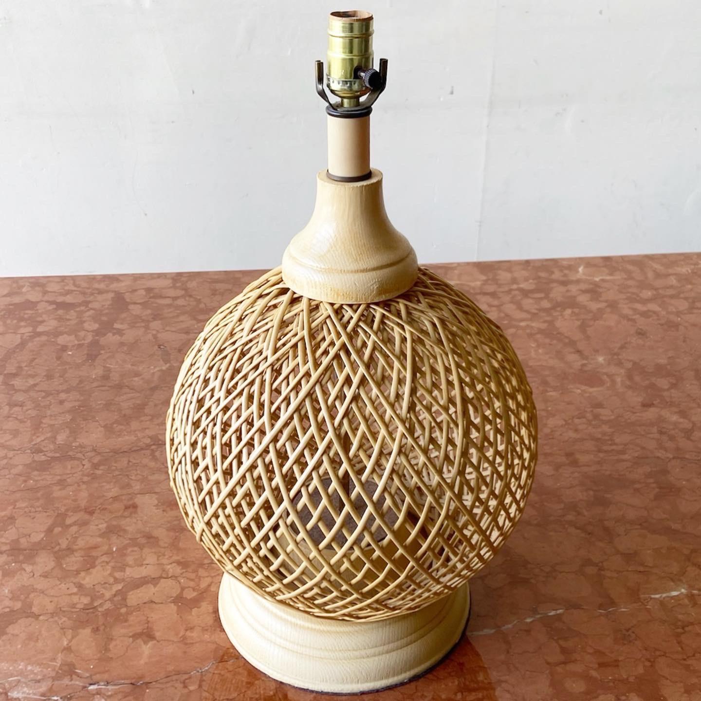 Bohemian Boho Chic Spherical Reed Table Lamp For Sale