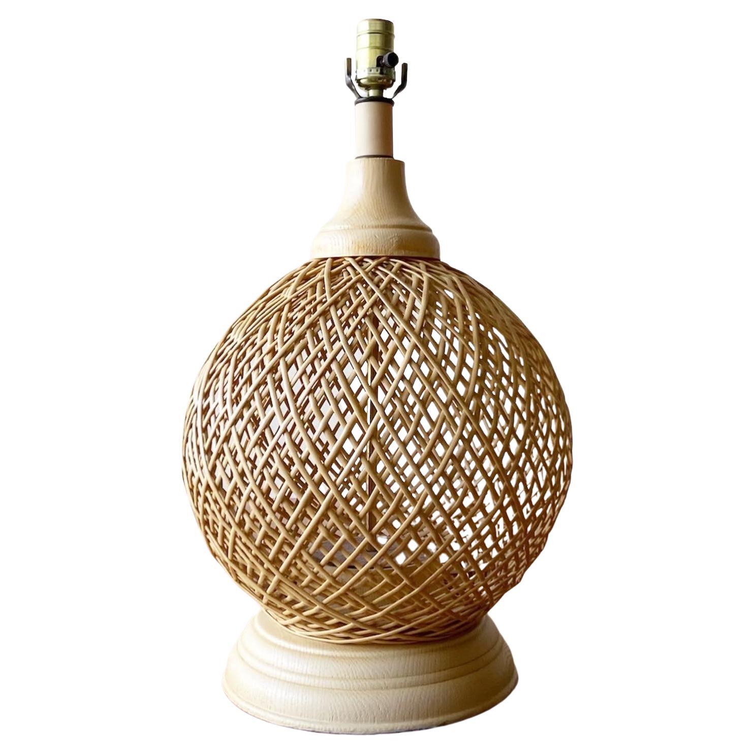 Boho Chic Spherical Reed Table Lamp For Sale