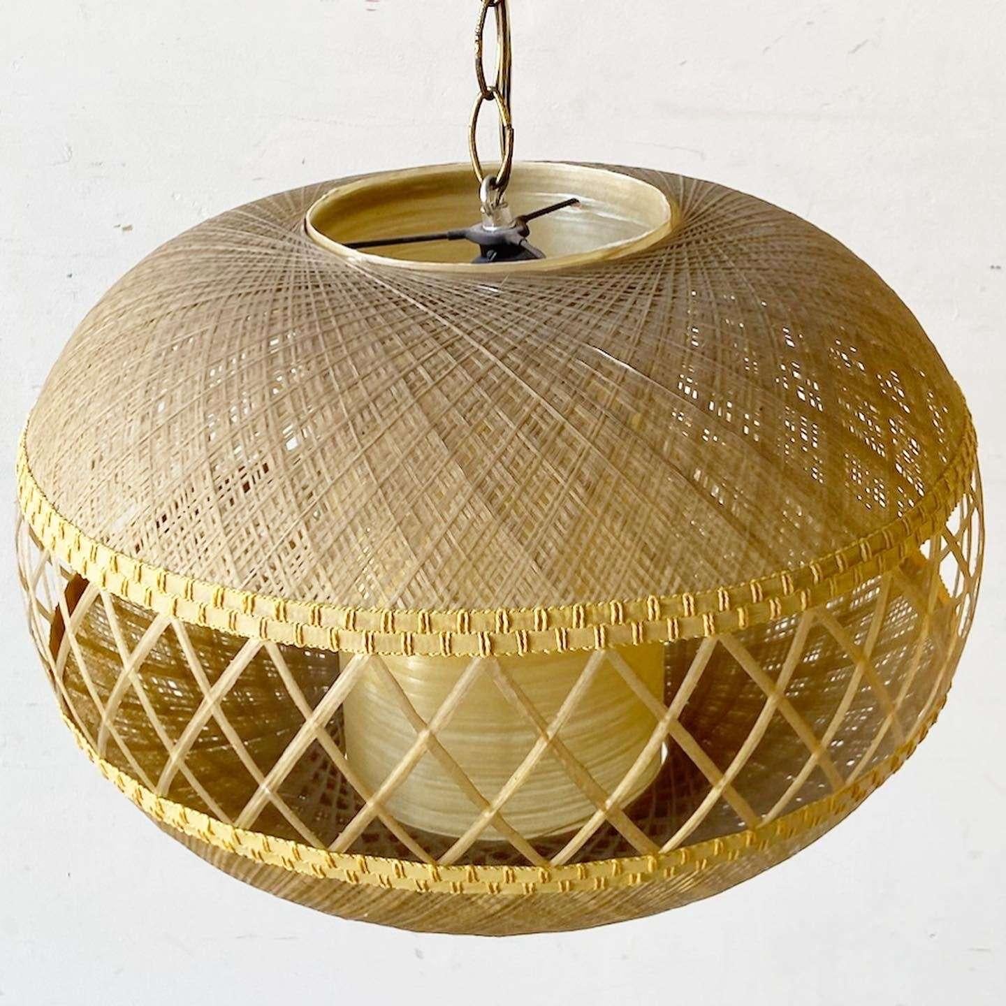 Bohemian Boho Chic Spun Fiberglass Pendant Lamp For Sale