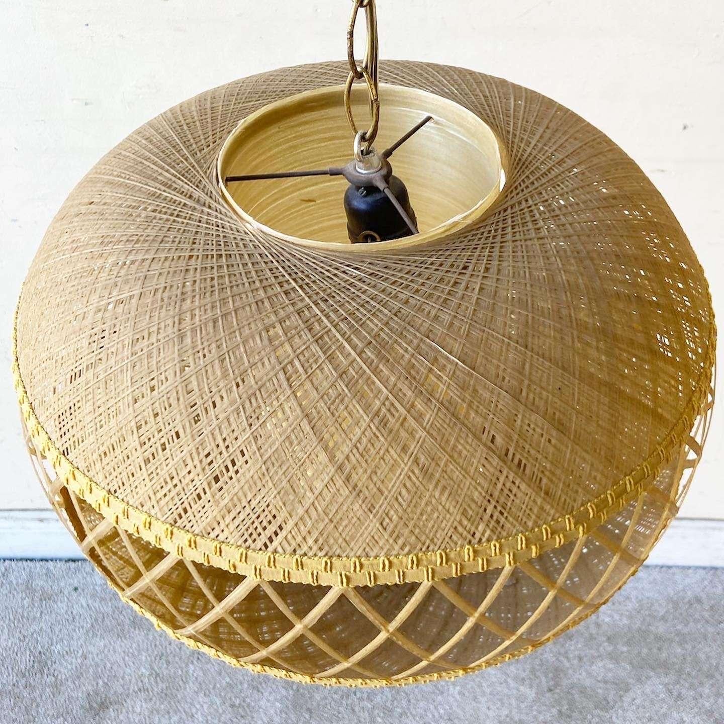 Boho Chic Spun Fiberglass Pendant Lamp In Good Condition For Sale In Delray Beach, FL