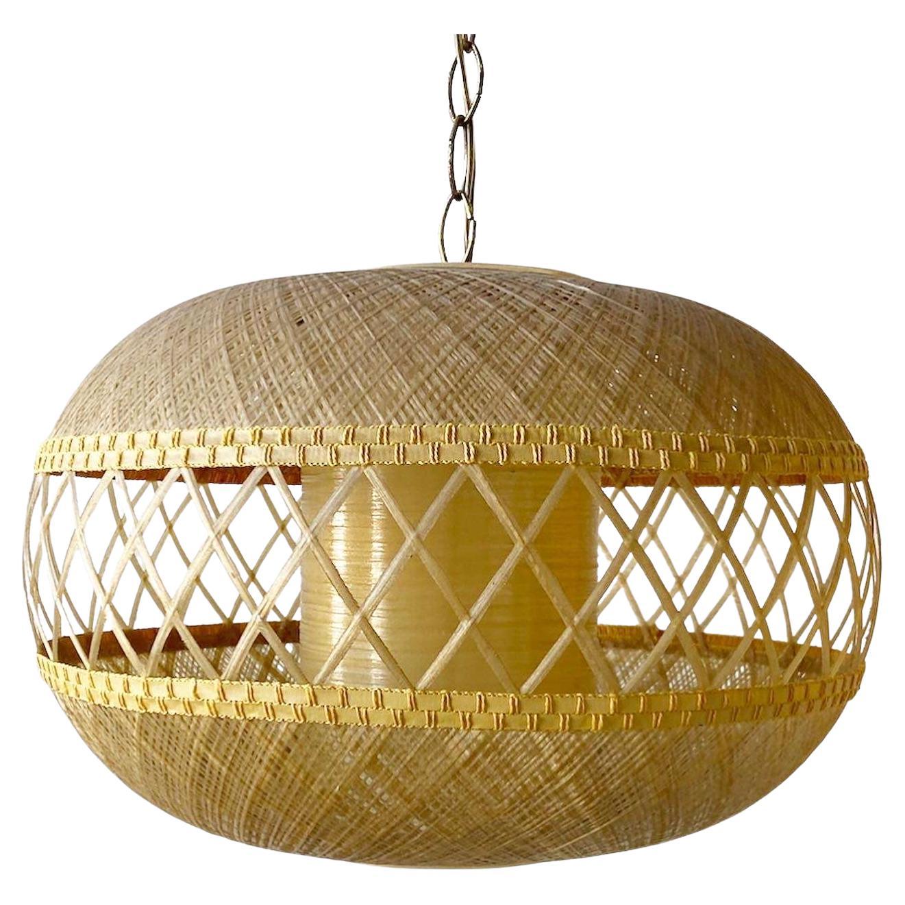 Boho Chic Spun Fiberglass Pendant Lamp For Sale