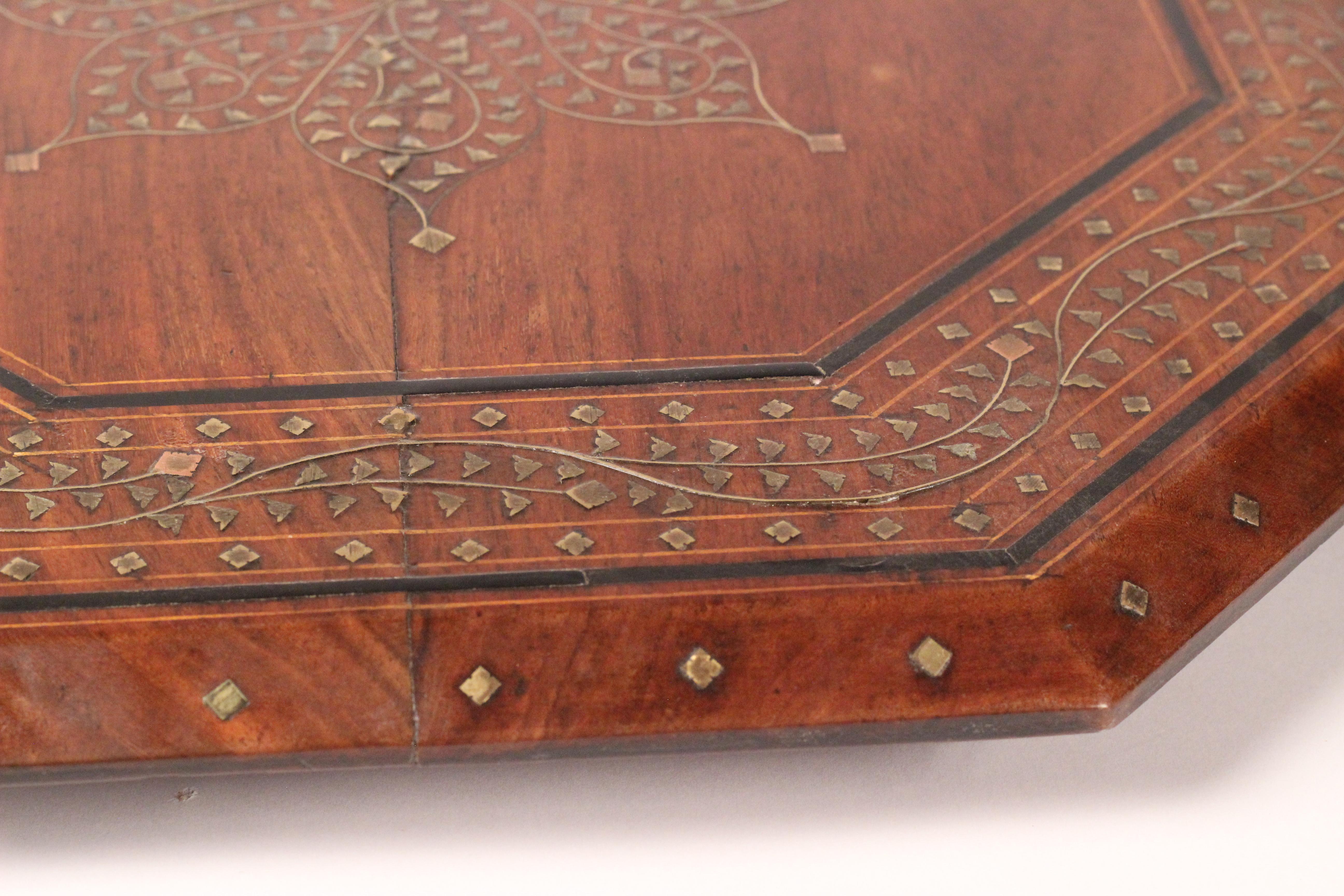 Boho Chic Style Anglo Indian Bombay Rosewood and Brass Inlay Octagonal Table For Sale 7