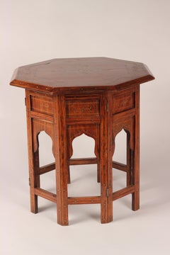 Boho Chic Style Anglo Indian Bombay Rosewood and Brass Inlay Octagonal Table