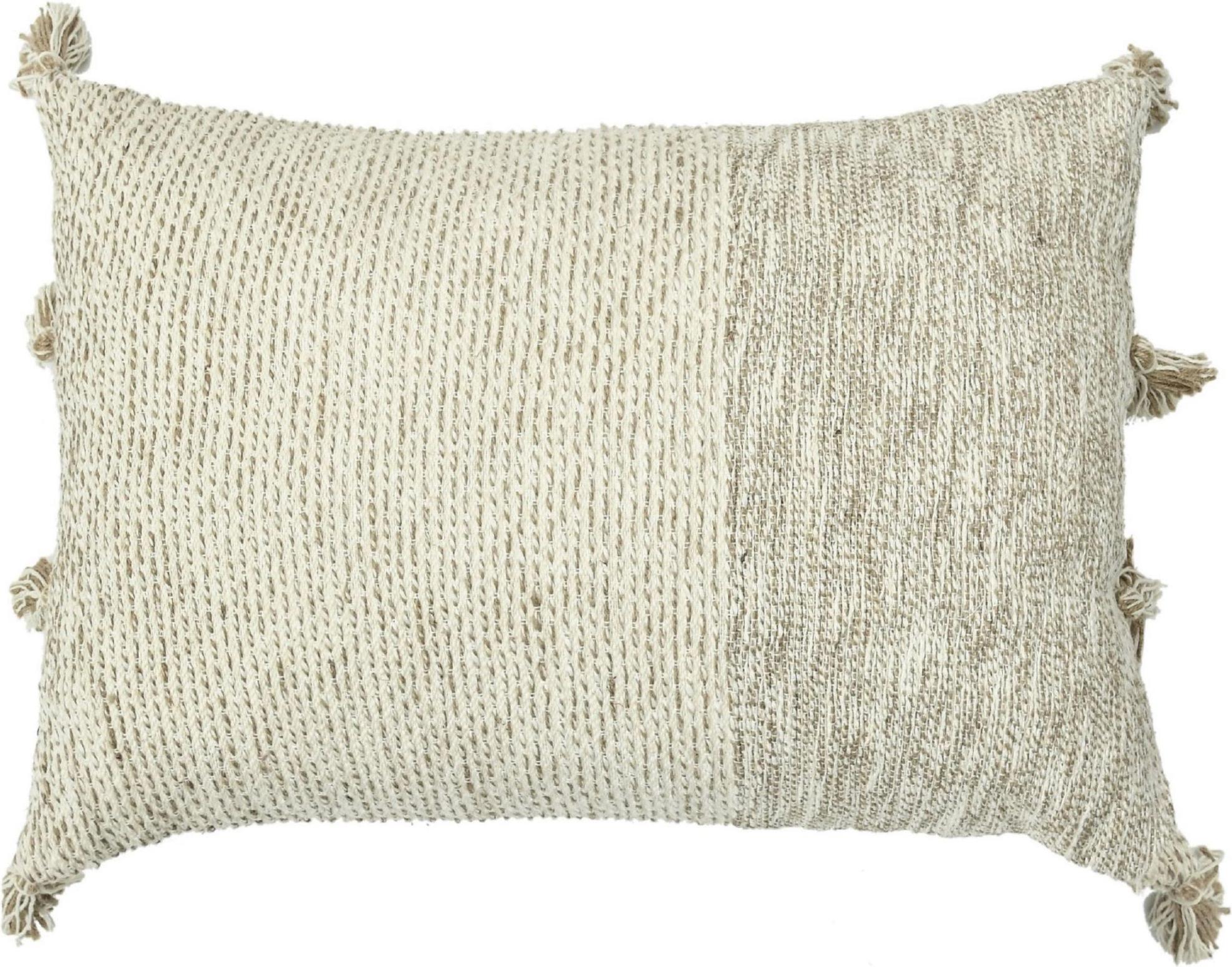 Hand-Knotted Boho Chic Style Contemporary Wool and Cotton Pillow In Beige For Sale