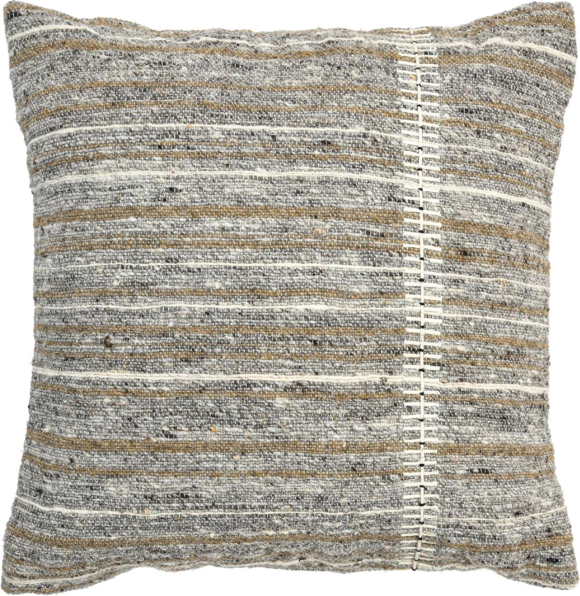 Indian Boho Chic Style Modern Wool and Cotton Pillow In Muted Tones For Sale