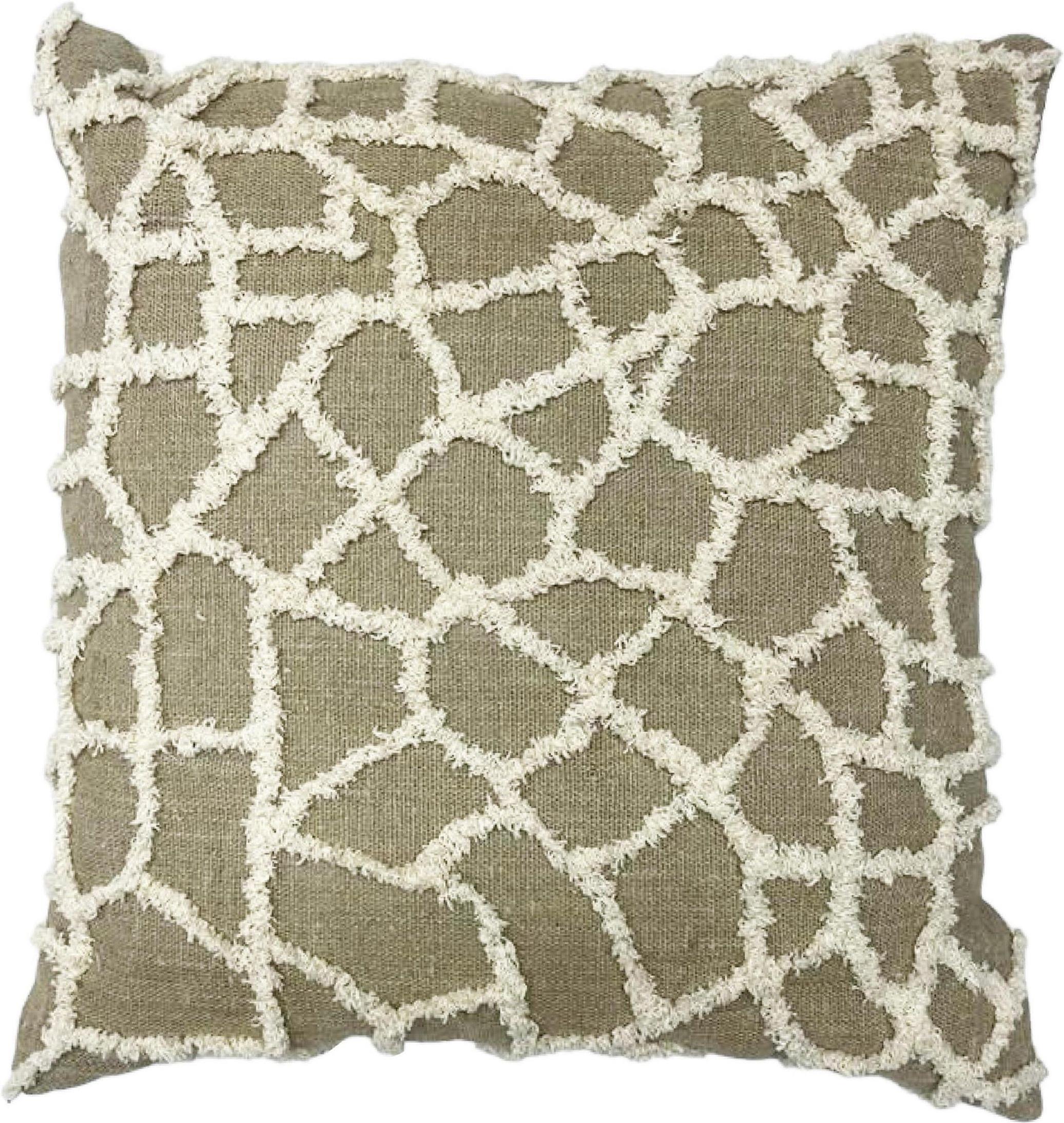 Hand-Knotted Boho Chic Style Modern Wool and Cotton Pillow In Taupe Color For Sale