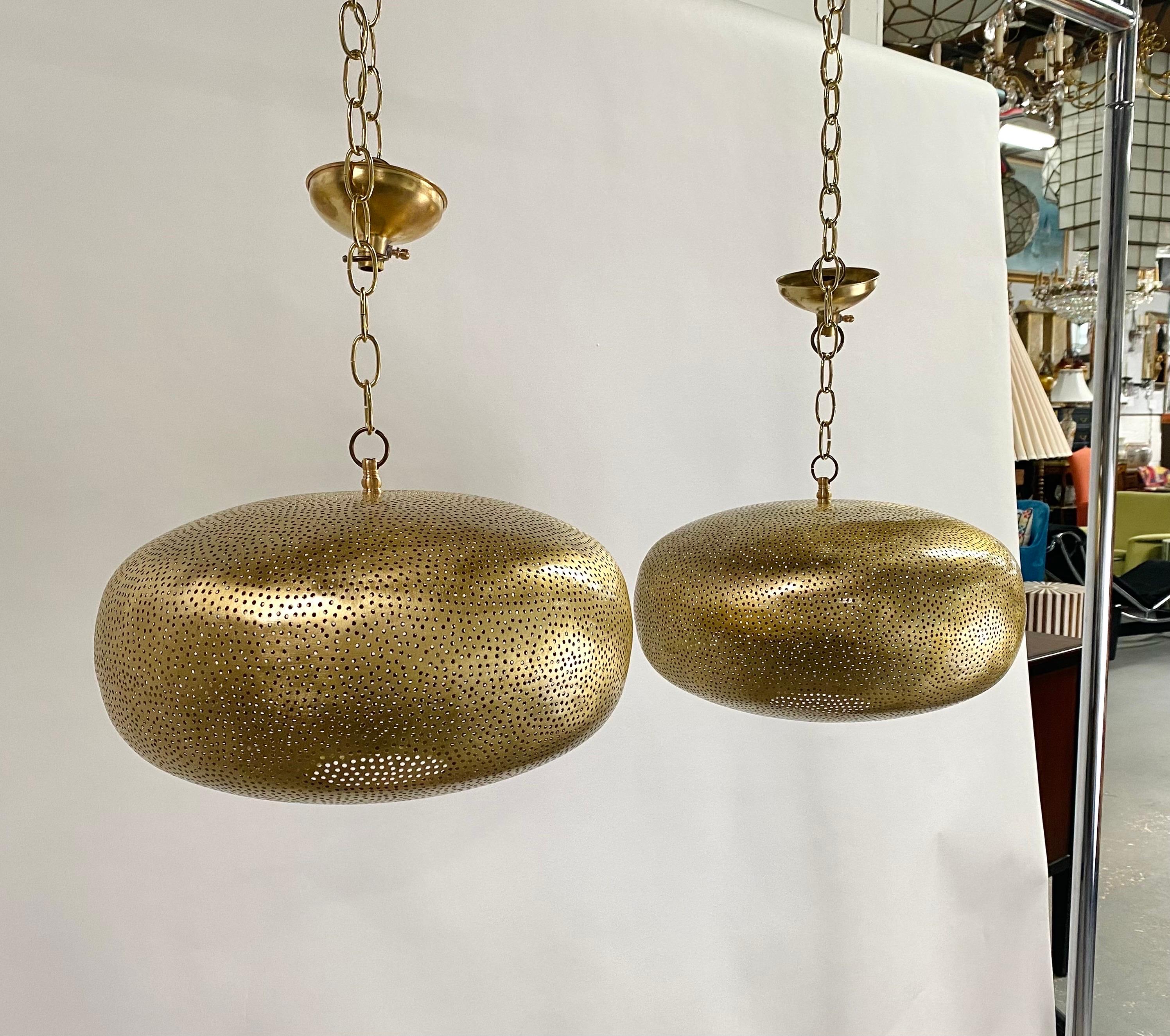 Bohemian Boho Chic Style Oval Brass Pendant or Lantern, a Pair  For Sale