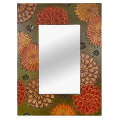 Boho Chic  Sunflowers Design Wall or Vanity Mirror with Wooden Carved Frame 