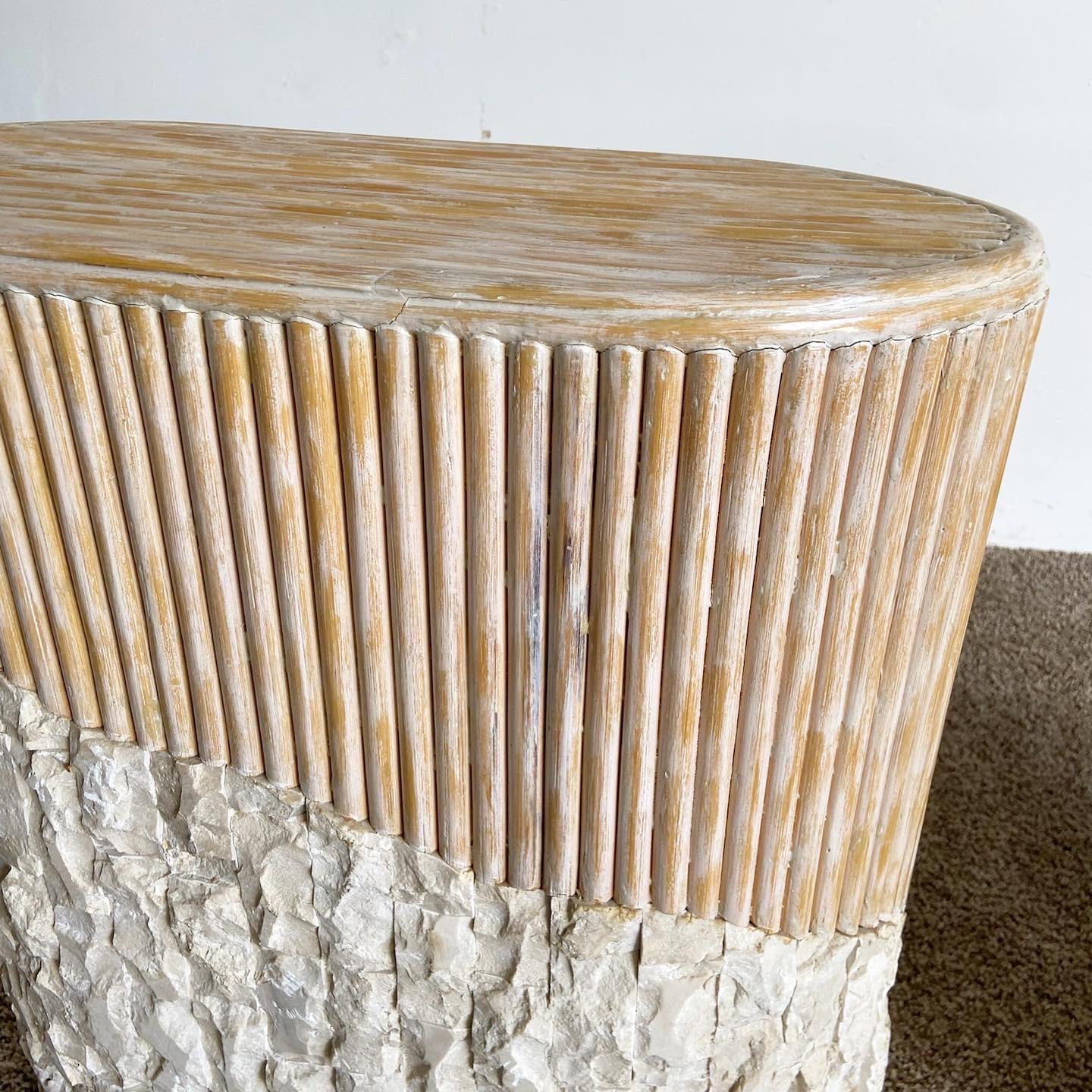 Boho Chic Tessellated Stone and Split Reed Pedestals, a Pair For Sale 3