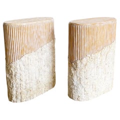 Vintage Boho Chic Tessellated Stone and Split Reed Pedestals, a Pair