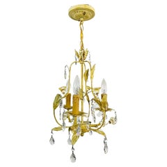 Boho Chic Tole Metal Leaves and Flower Design Small Chandelier 