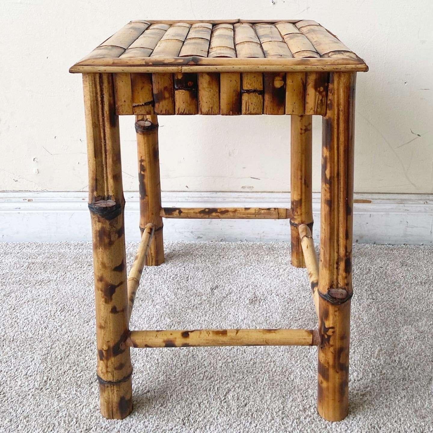 Boho Chic Tortoise Shell Bamboo Side Table In Good Condition In Delray Beach, FL